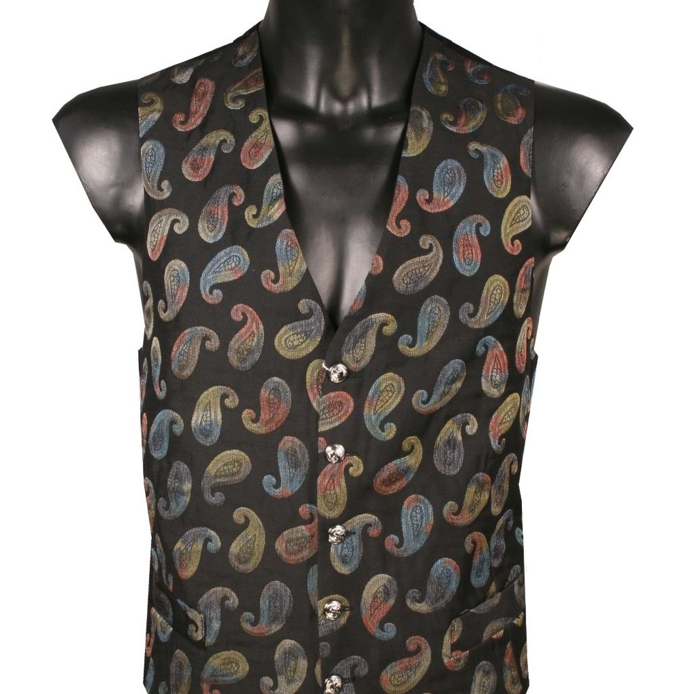 Men's Vest Black Paisley Jacquard Made in Italy
